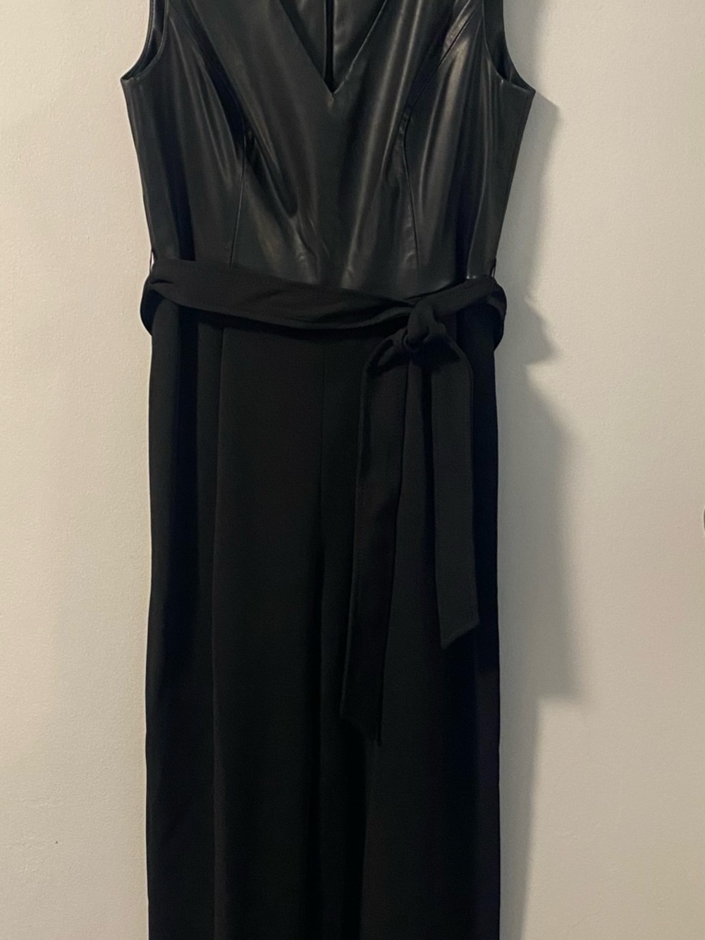 Calvin Klein Sleeveless Black Faux-Leather Top Maxi Dress with Waist Tie